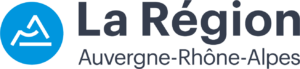 Logo de la Région Auvergne-Rhône-Alpes avec un symbole de montagne blanche sur fond bleu et le texte 'La Région Auvergne-Rhône-Alpes' en noir.